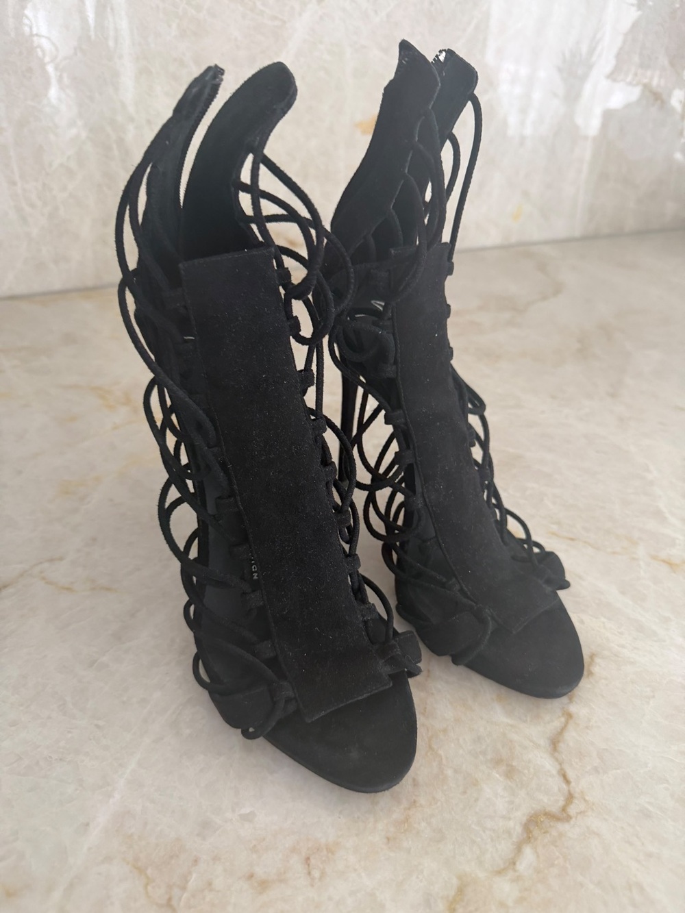 Giuseppe Zanotti Black Suede Lace-Up Gladiator Heels